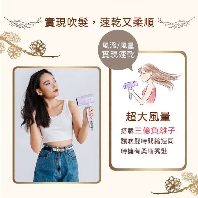 3億負離子，秀髮柔順飄逸、降低毛躁