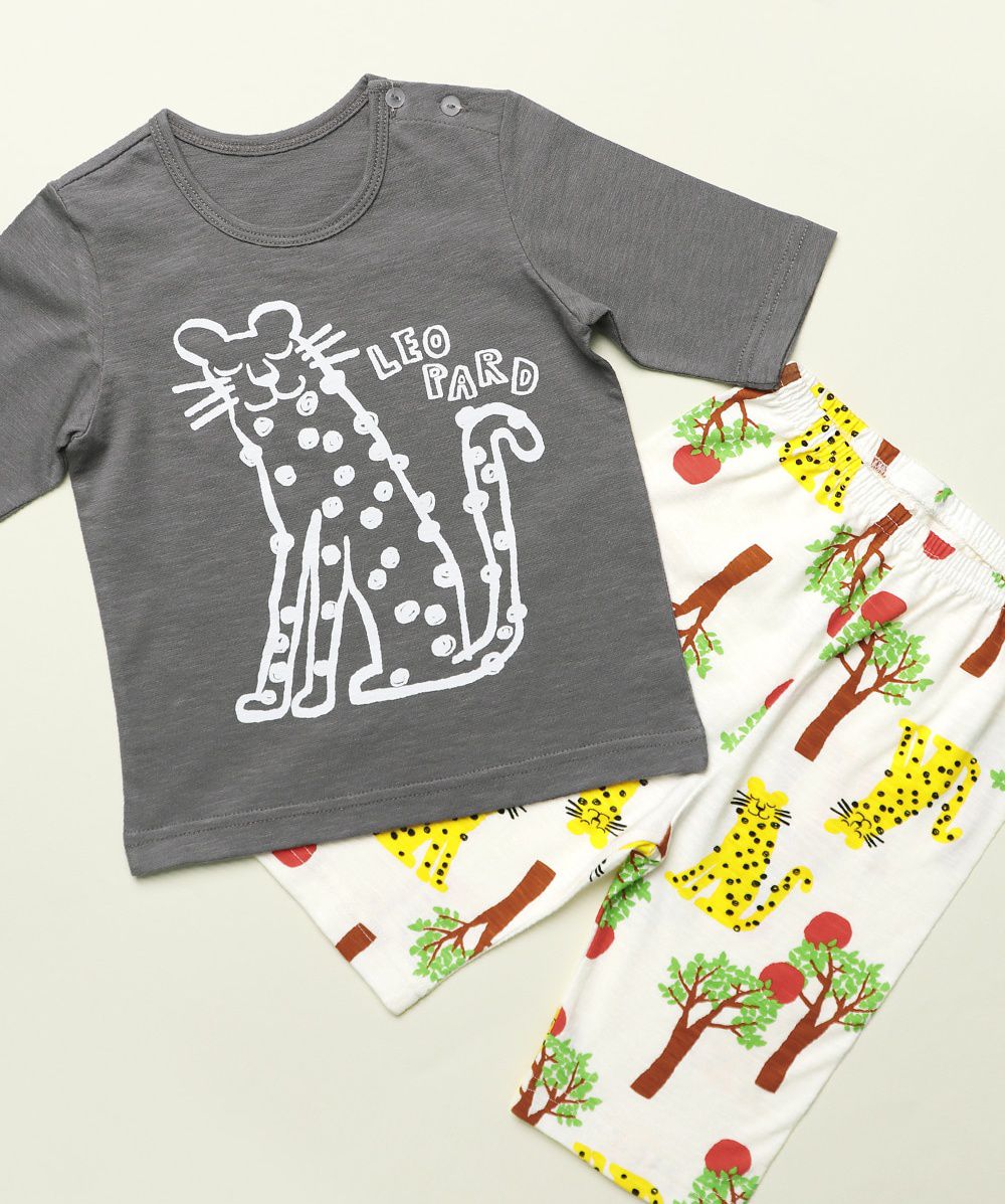 韓國 Mellisse - 韓製莫代爾涼感7分袖家居服-灰色花豹