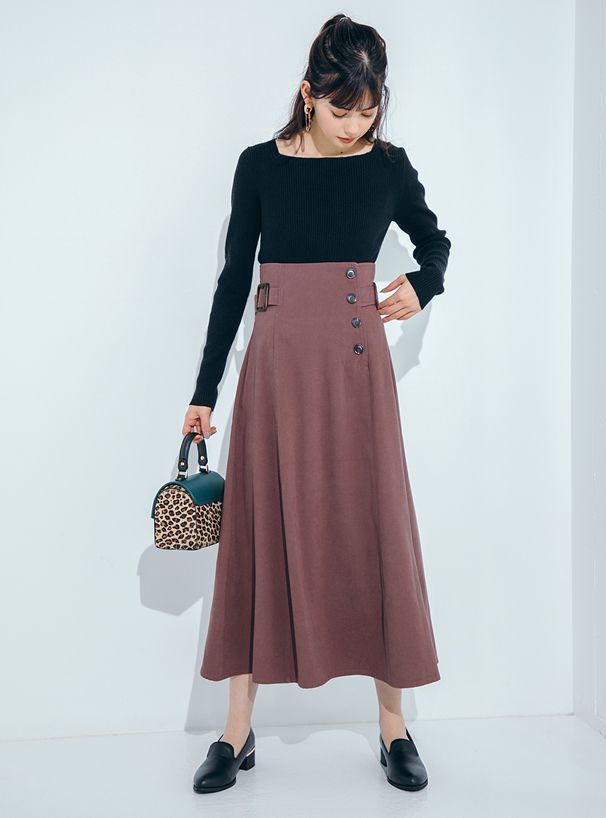 日本 GRL - 法式方領羅紋針織上衣-草綠