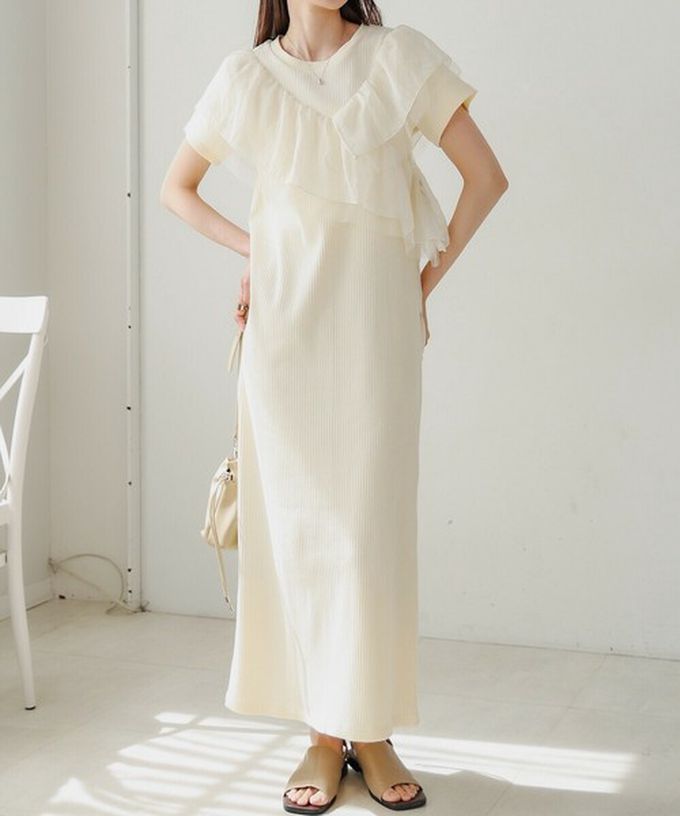 日本 Bab - 不對稱交叉薄紗拼接短袖洋裝-黑