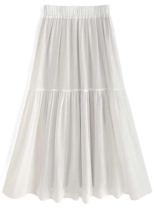 日本 GRL - 嫘縈混楊柳飄逸感長裙-奶油黃 (M)