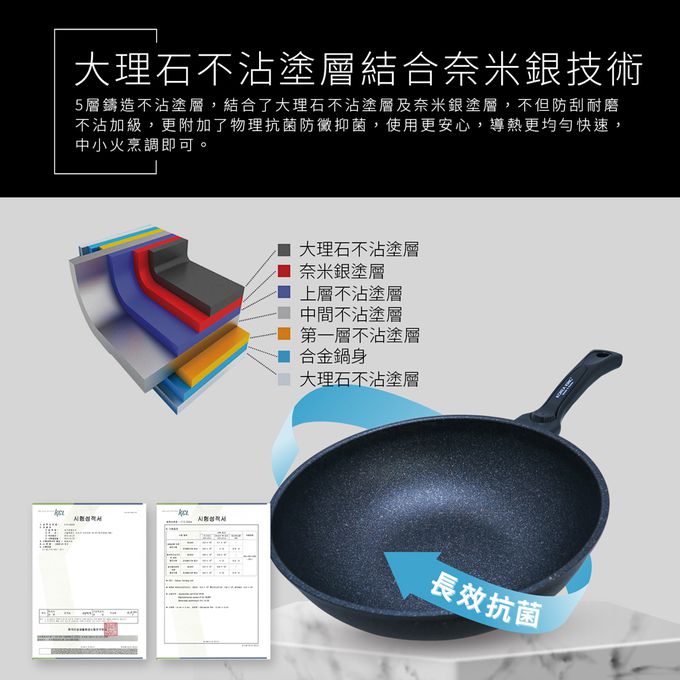 韓國Korea King - 韓國製奈米銀抗菌大理石不沾炒鍋-(附蓋)-30cm