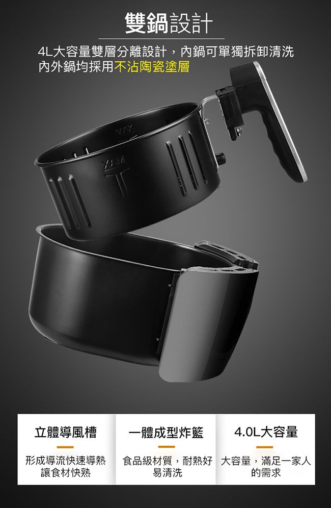 RICHMORE - 液晶觸控式安全安心氣炸鍋-RM055-黑色-內鍋3L / 外鍋4L