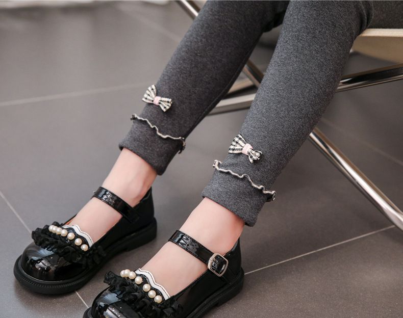 FANMOU - 厚棉氣質內搭褲-蝴蝶結-淺灰色