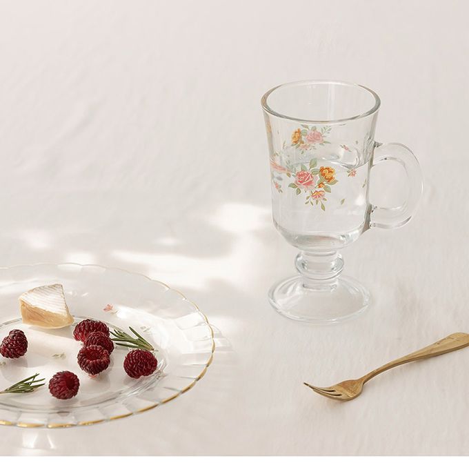 韓國 SSUEIM - 古典玫瑰系列把手玻璃杯2件組225ml