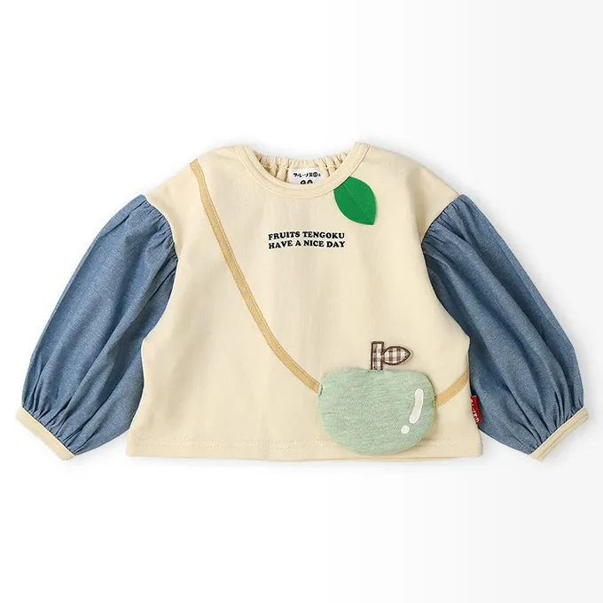 日本 ZOOLAND - 水果樂園 小包造型澎澎長袖上衣-蘋果-米杏