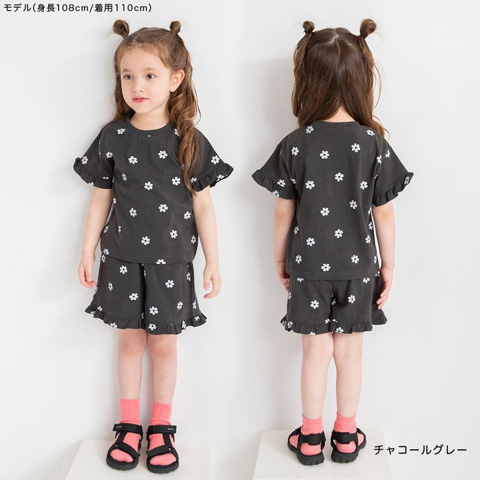 日本 BRANSHES - 純棉荷葉邊女孩印花短褲-素面-粉紅