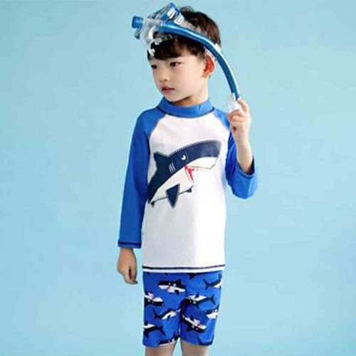 韓國 Vaenaitbaby - (兩件式)童趣防曬泳衣套裝-深藍鯊魚