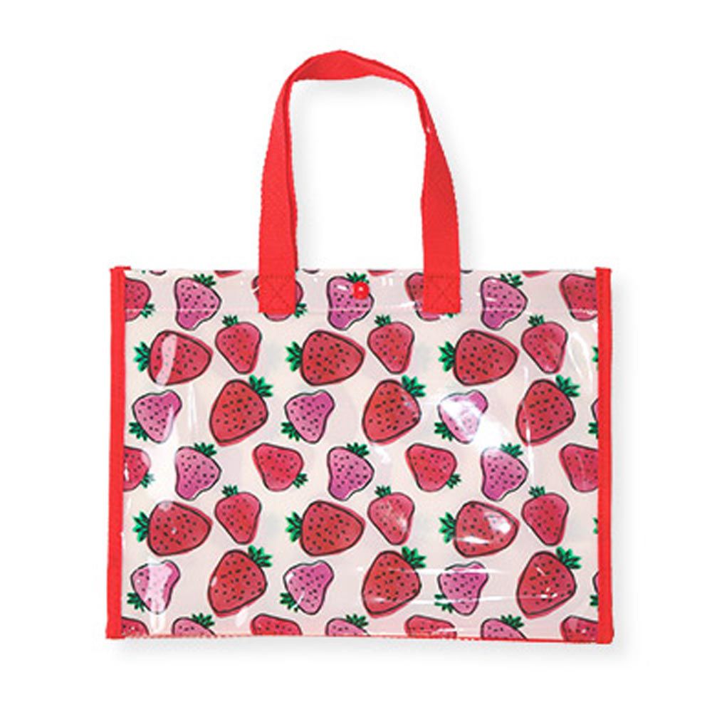 日本 ZOOLAND - 防水PVC手提袋/游泳包-滿版草莓-紅白 (25x34cm)