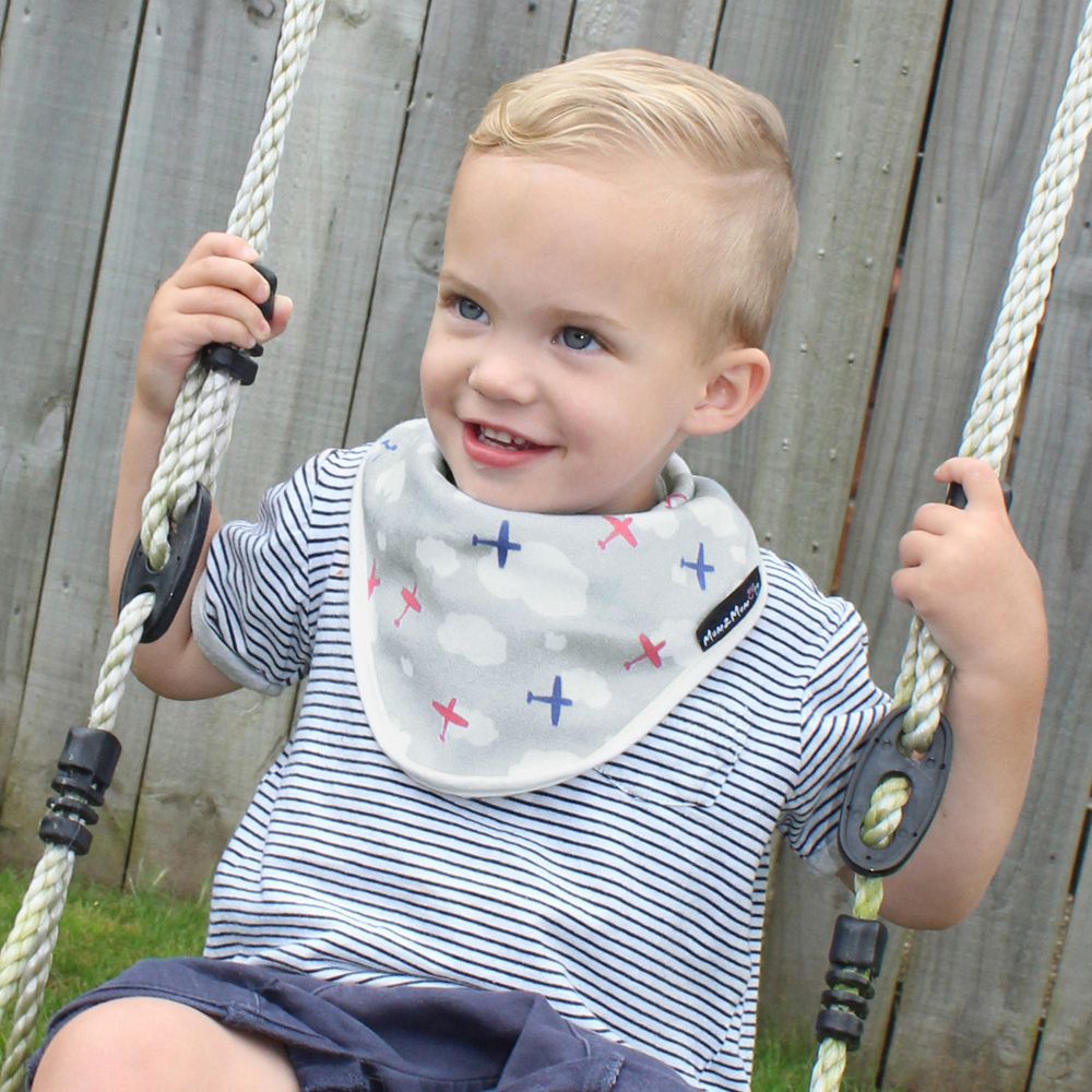 Mum 2 Mum - 雙面竹纖維棉機能口水巾圍兜-飛機/藍條紋