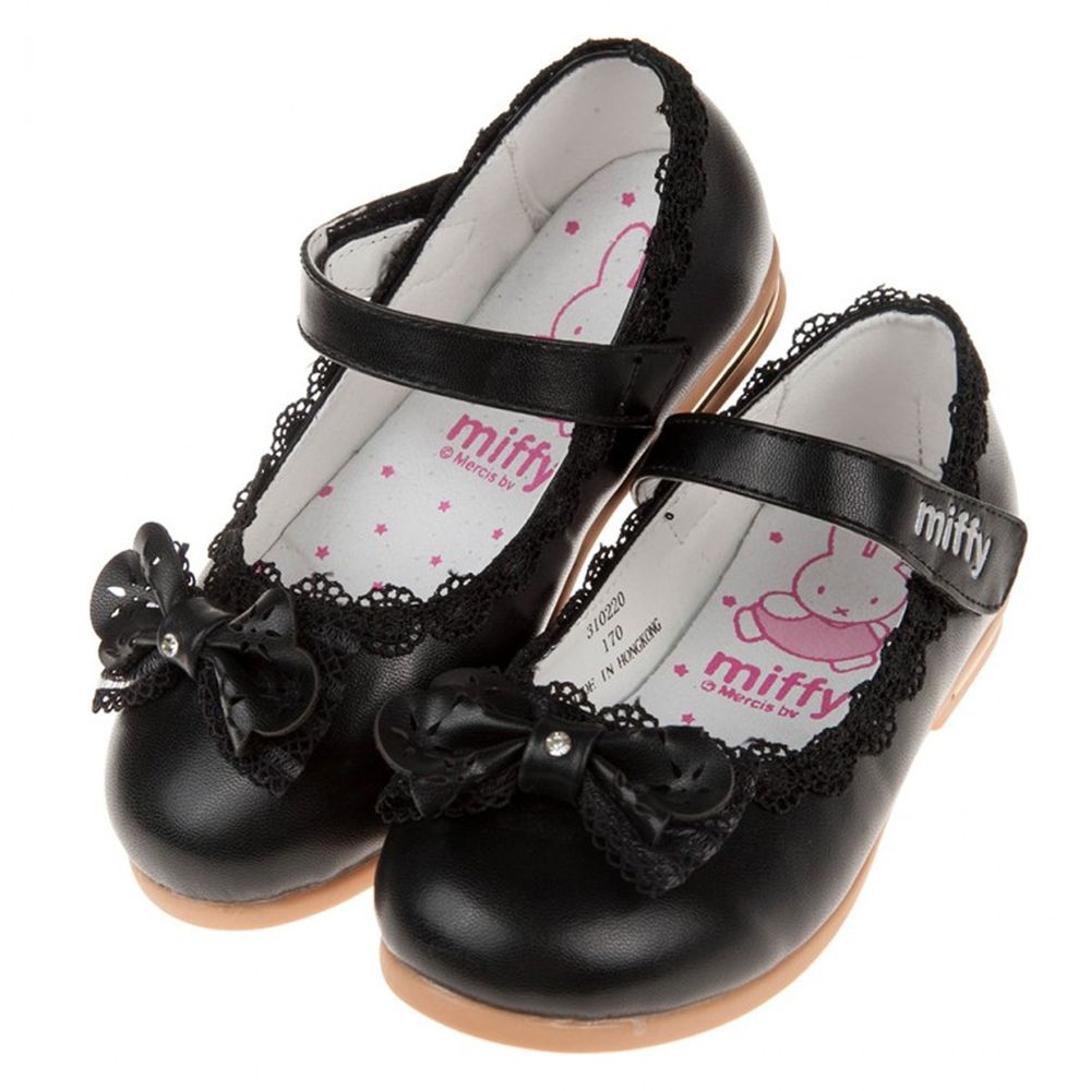 Miffy米飛兔蝴蝶結黑色花邊蕾絲兒童公主鞋