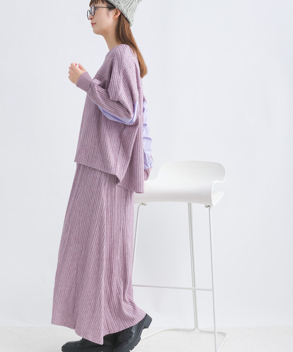 日本女裝代購 - 拼接撞色寬袖麻花針織上衣-灰