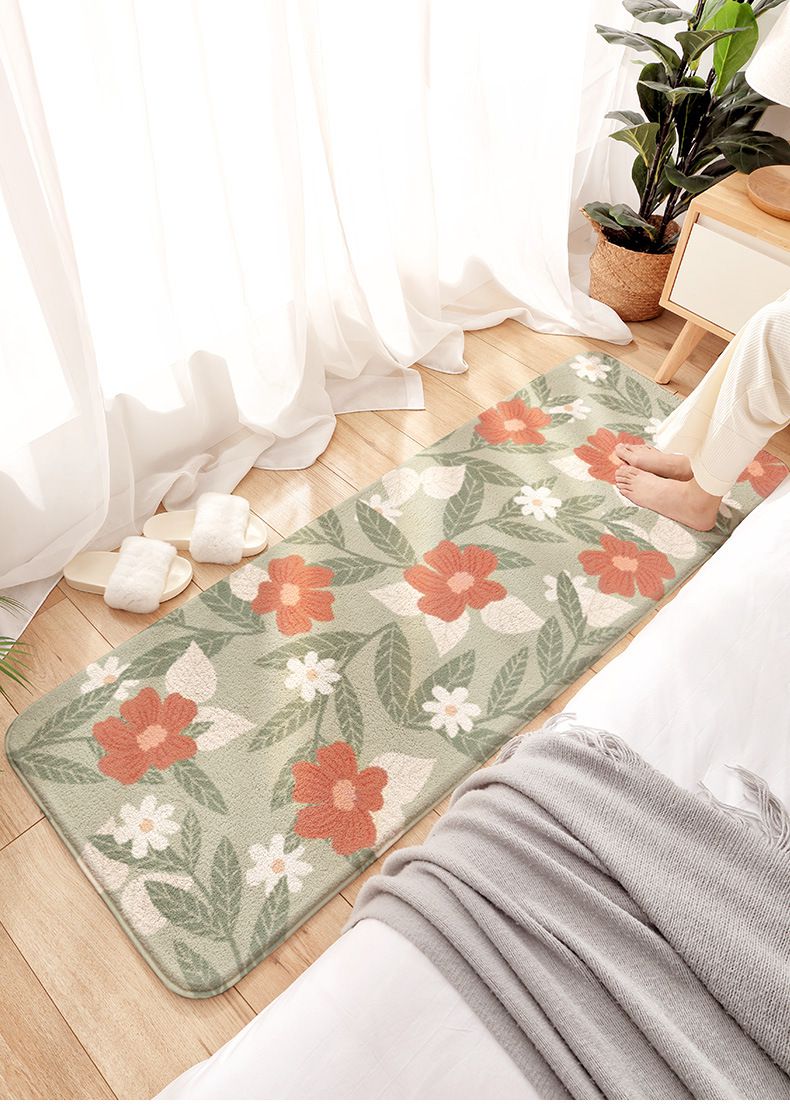 羊羔絨長條形床邊腳踏墊-小清新黃花