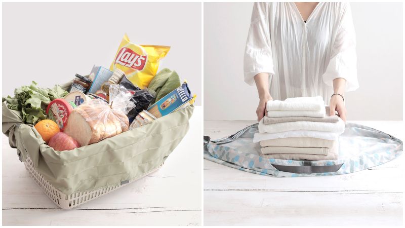 日本 MARNA - Shupatto 秒收摺疊購物袋(可掛購物籃)-五週年限定升級款-漣漪波點 (L(50x38cm))-耐重15kg / 40L