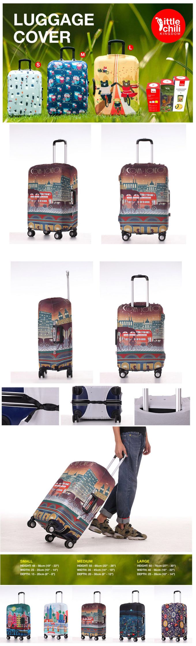 little chili - 繽紛行李箱套M-倫敦彩-24吋 -高60 寬40 厚度25cm