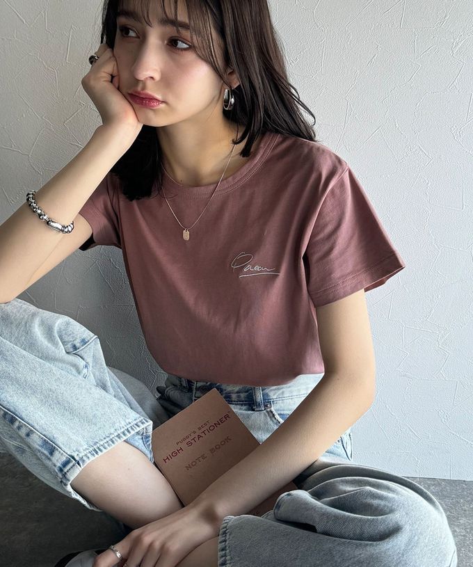 日本 Classical Elf - 胸前簡約刺繡logo有機棉短袖T恤-煙燻粉