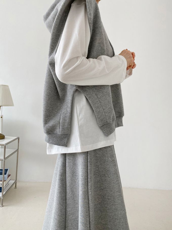 韓國女裝連線 - 休閒風連帽背心長裙套裝-黑 (FREE)