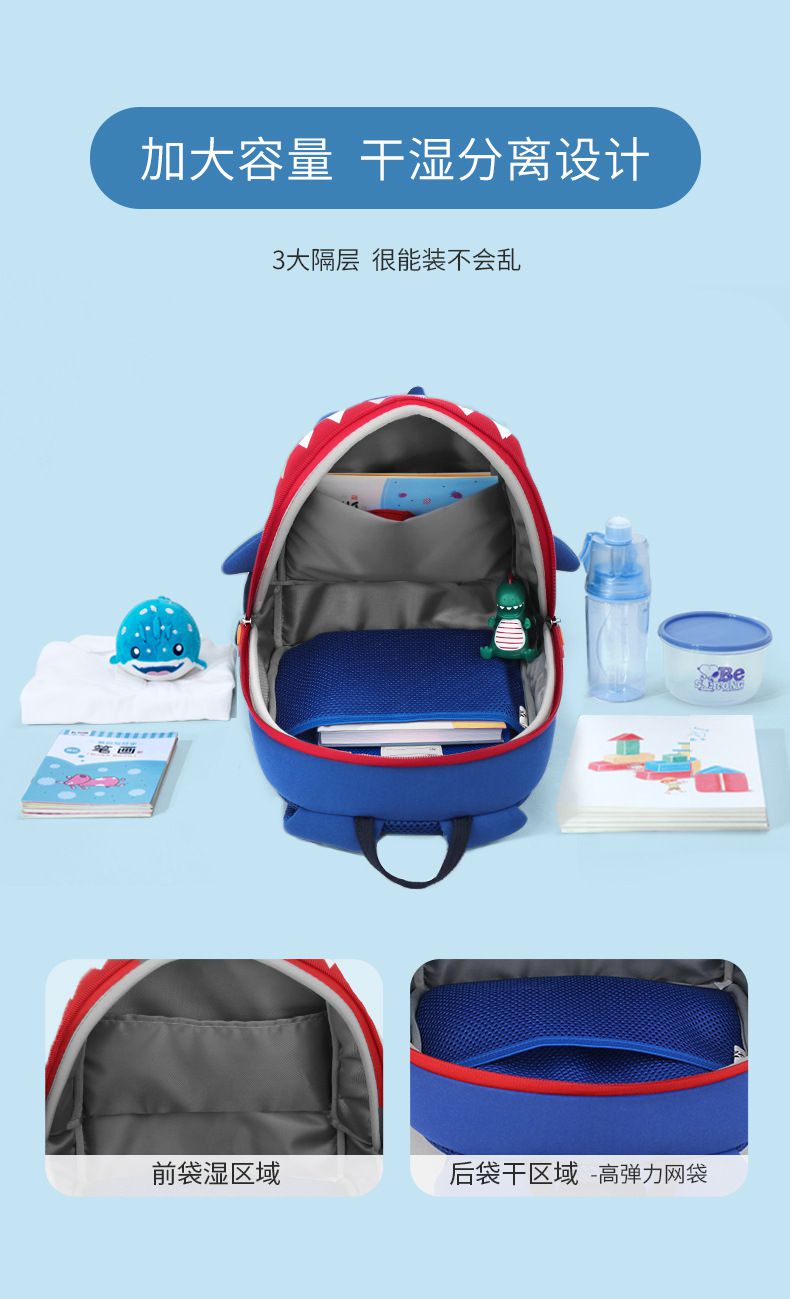 輕量立體造型背包-藍色鯊魚