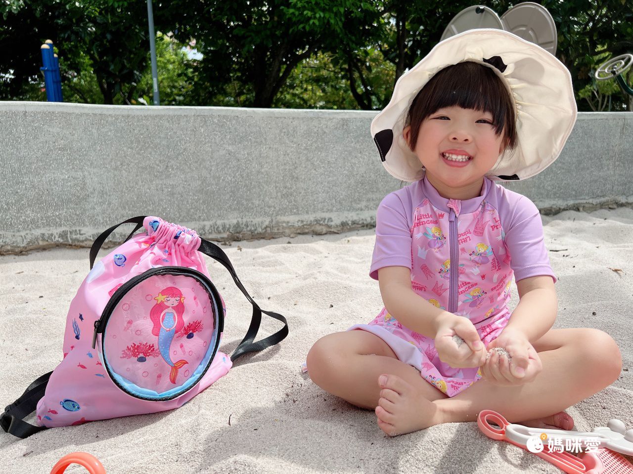 圓領五分袖連身泳裝-小天使-紫色