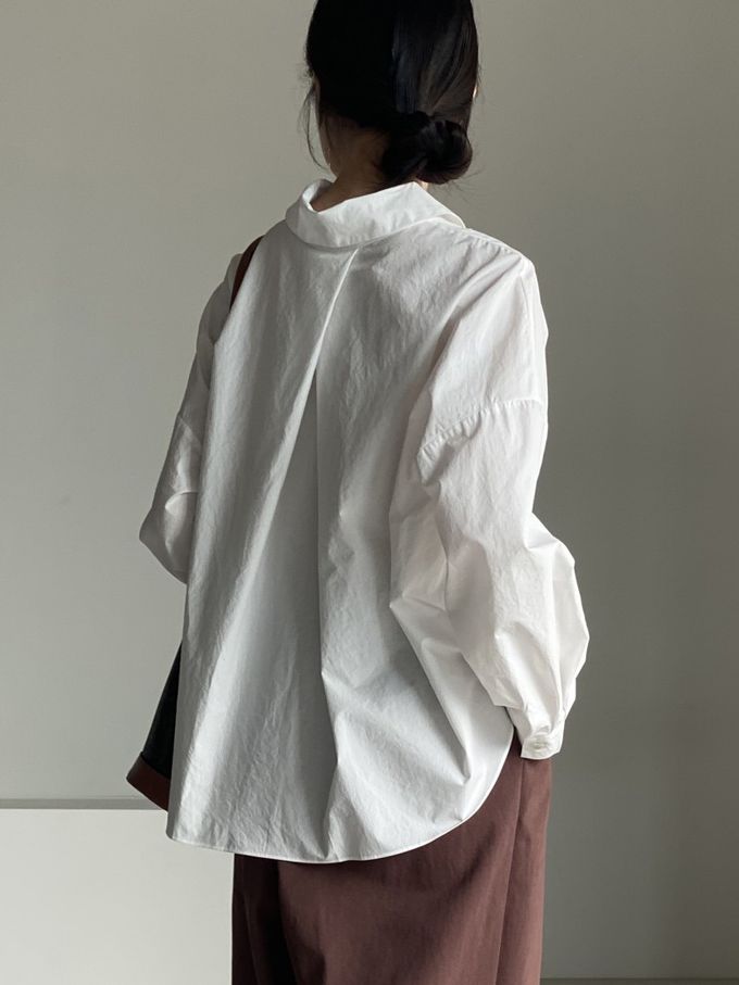 韓國女裝連線 - 知性背後抓褶翻領長袖襯衫-象牙白 (FREE)