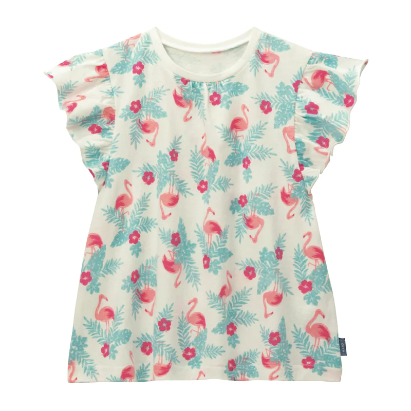 日本千趣會 - GITA 涼爽天竺棉短袖上衣-粉紅鶴-白