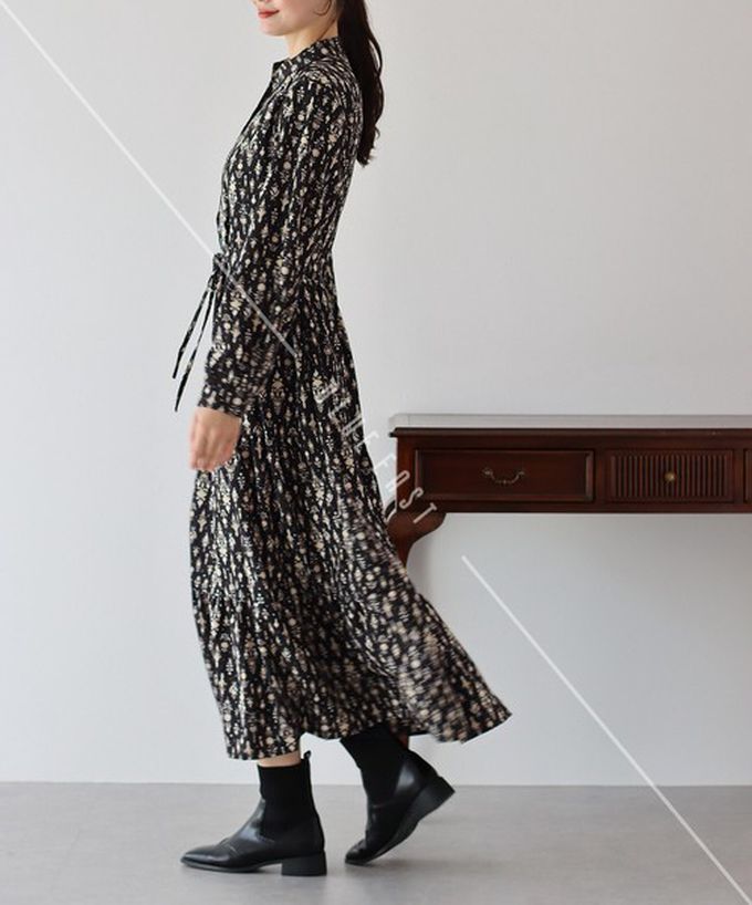 日本 BLUE EAST - [人氣款]簡約抽繩收腰長袖洋裝-撞色袖-黑 (一般長)