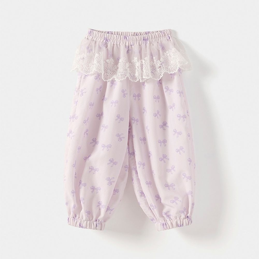 鬆緊腰夏日風情網紗點綴防蚊褲-蝴蝶結-淺紫