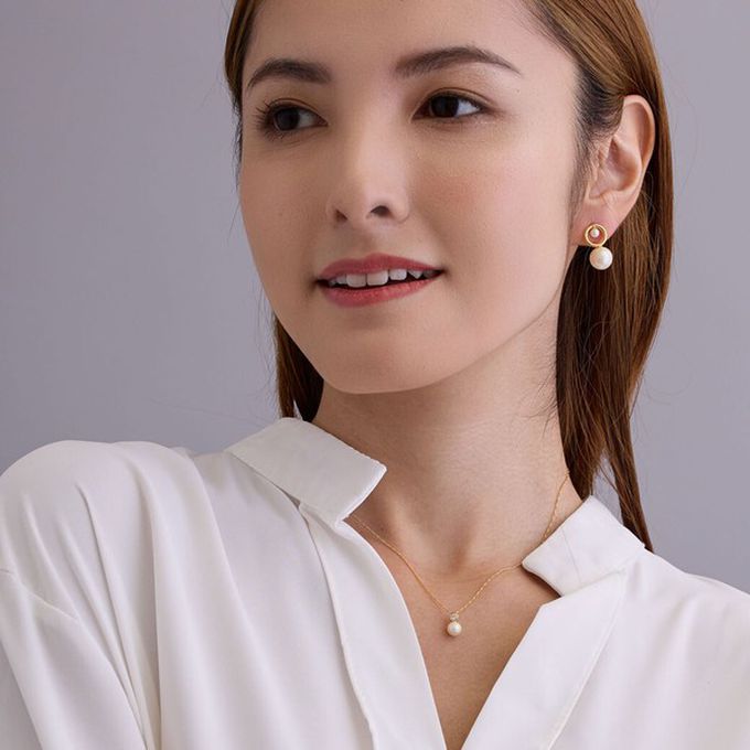 日本 Melody Accessory - 日本製 葫蘆形寶石珍珠疊搭項鍊-金