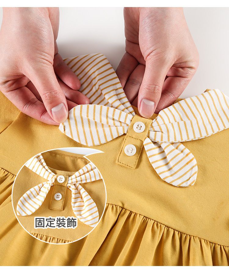 短袖連身洋裝-條紋裝飾領-粉色