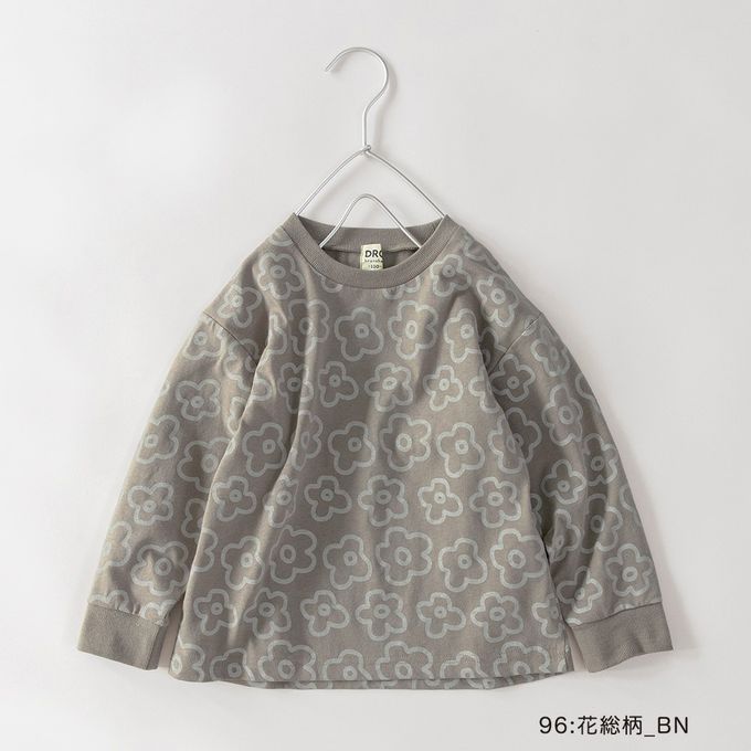 日本 BRANSHES - 100%棉 可愛女孩印花長袖上衣-草寫LOGO-海軍藍