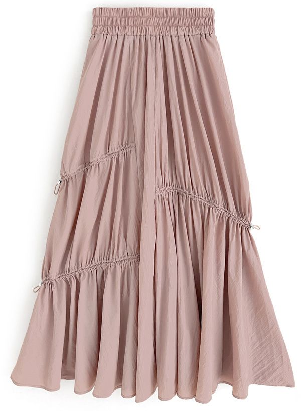 日本 GRL - 前後2WAY不規則抽繩長裙-軍綠