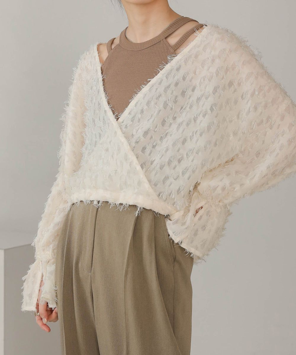 日本 Bab - 2WAY透感抽鬚糖果袖上衣-淺粉