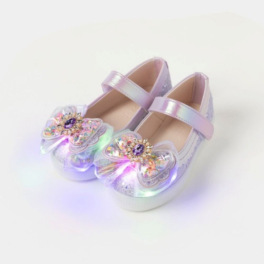 (LED)公主寶石蝴蝶結亮粉厚底鞋-紫