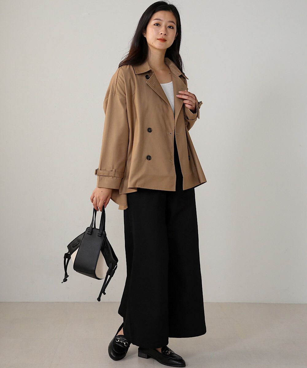 日本 Bou Jeloud - 休閒輕薄前短後長修身風衣外套-咖啡格紋