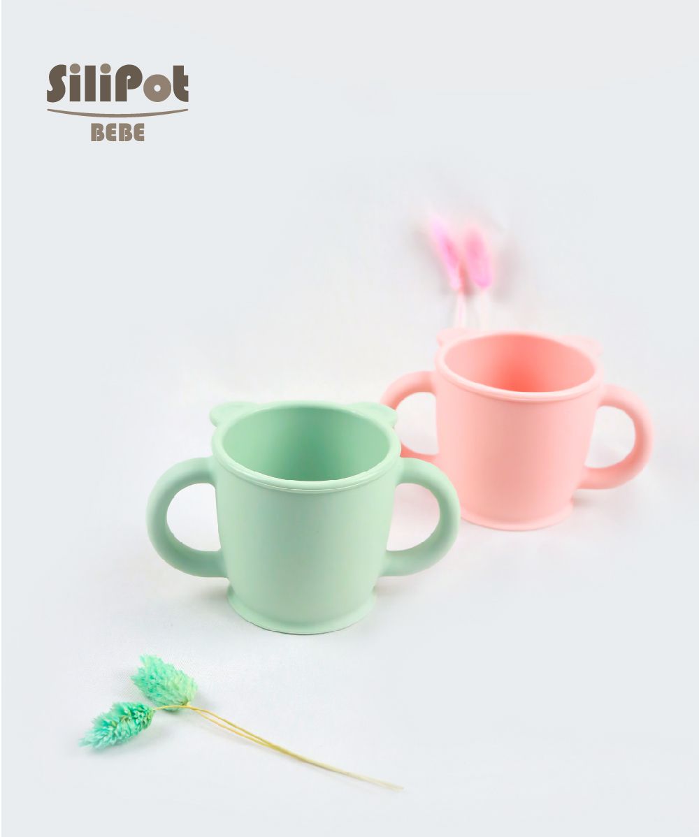 韓國 SILIPOT - 鉑金矽膠雙耳水杯-熊讚-豆沙粉 (102X102X80 mm)-1入裝