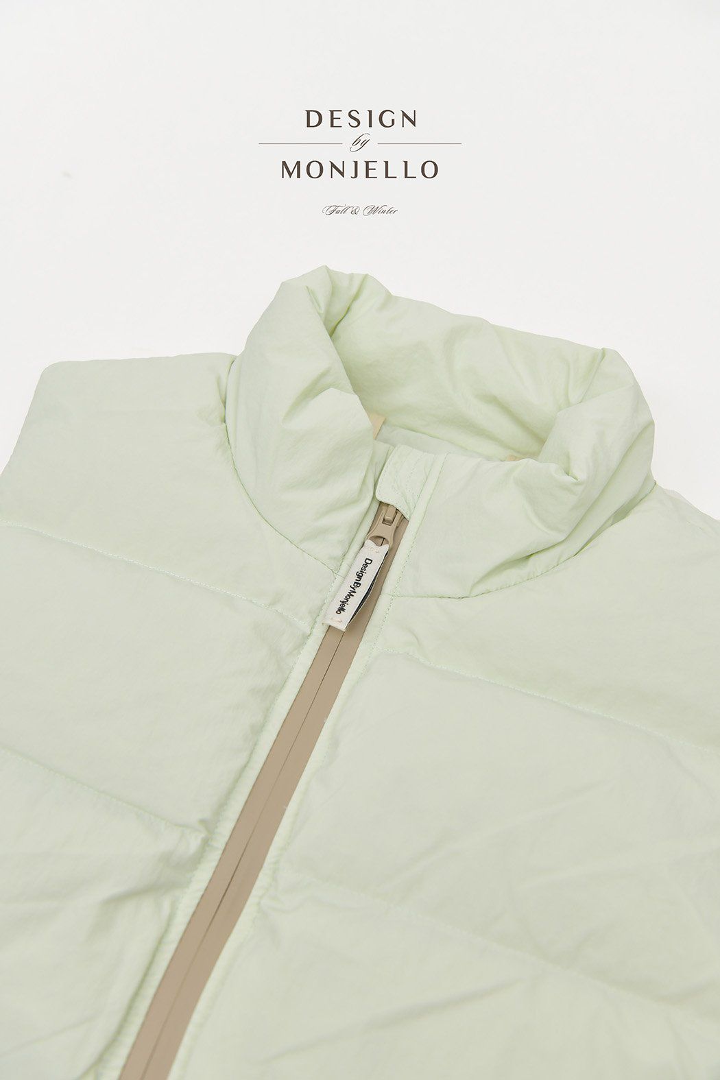 韓國 MONJELLO - (100%鴨絨)防潑水立領羽絨背心-淺卡其