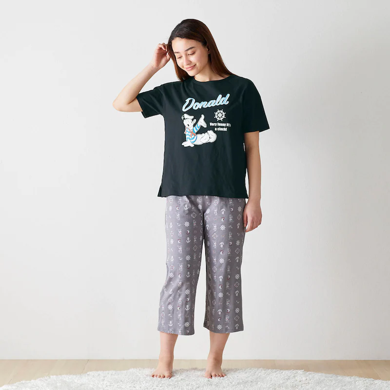 日本千趣會 - (媽媽) 迪士尼 純棉涼爽短袖家居服/睡衣-米奇衝浪-藍x灰藍