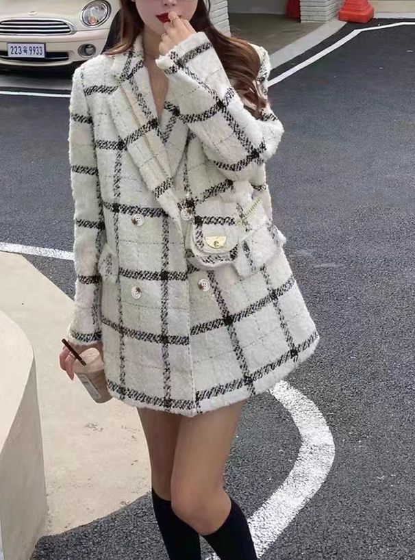 日本 GRL - 氣質格紋花呢經典西裝外套-象牙 (F)