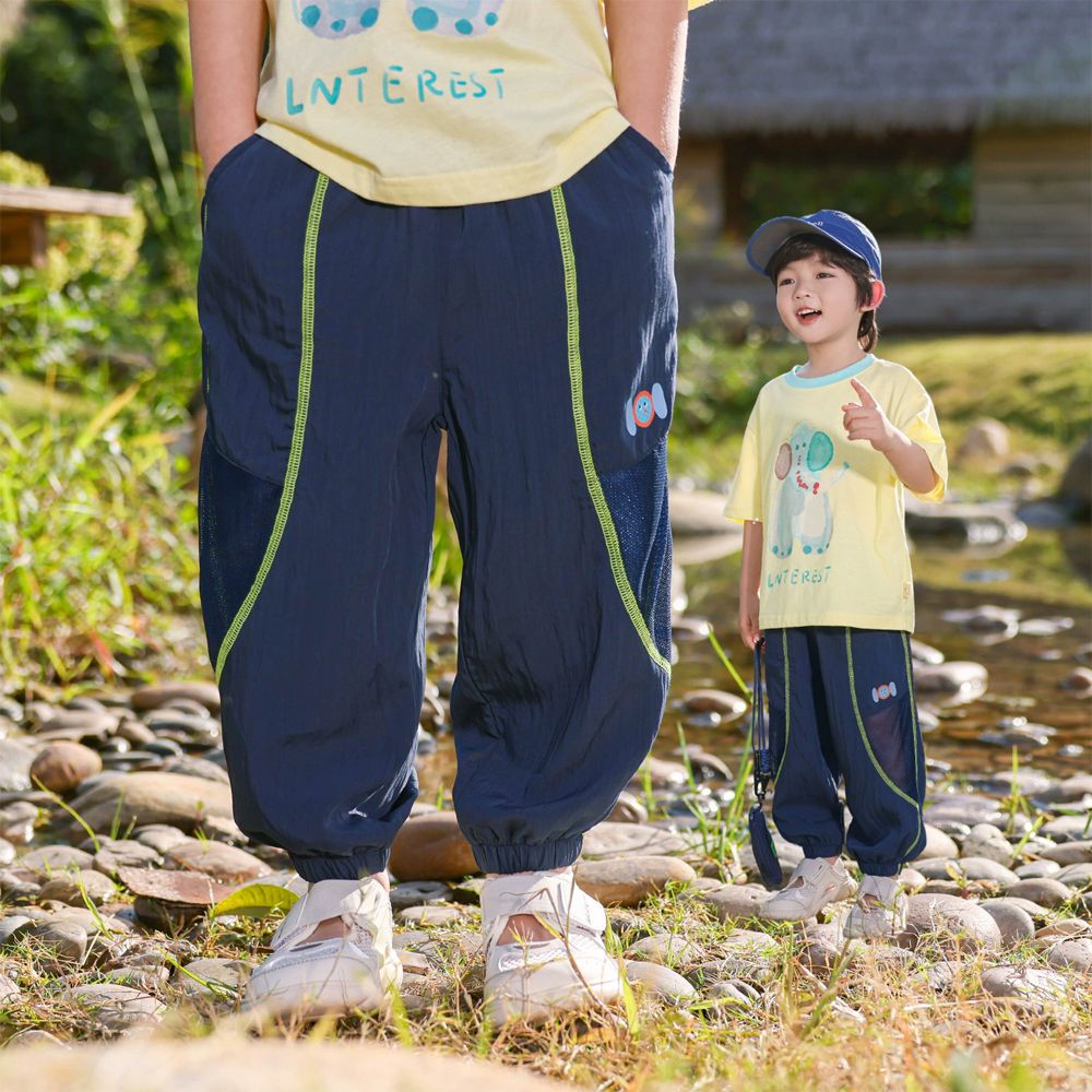 輕薄透氣撞色車線防蚊褲-透氣網眼-藏青