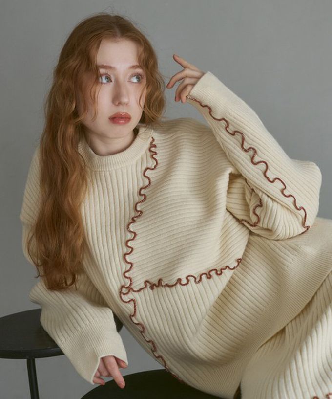 日本 Bab - 柔美曲線點綴寬鬆感針織上衣-象牙米