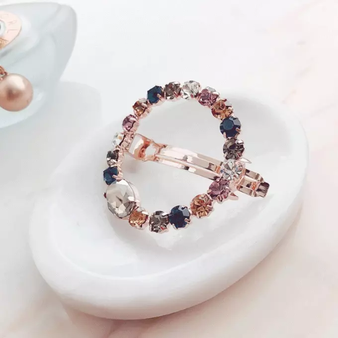 韓國 Soo&Soo - 璀璨寶石卡扣式髮夾-圓形