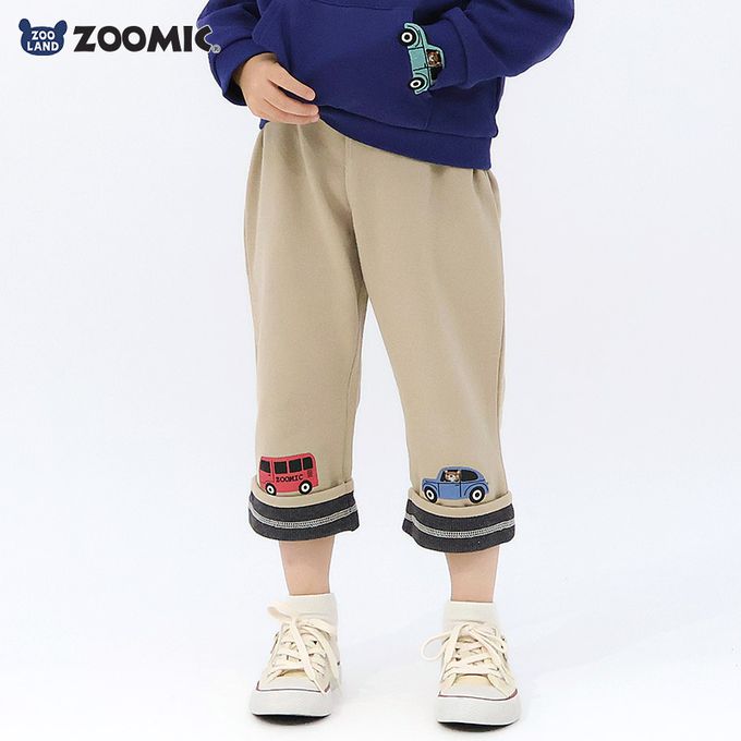 日本 ZOOLAND - 春季出遊印花反摺七分褲-車車兜風-卡其