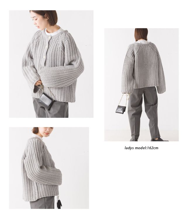 日本 OMNES - 羊毛混圓領編織毛衣-淺灰