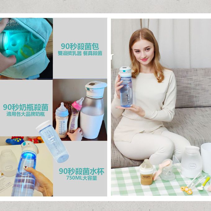 AcoMo - PS3旅行3件組 PS III 90秒可攜式奶瓶奶嘴消毒器-(90秒殺菌器+750ML環保水杯+媽媽包)-藍 (3件組)-850g