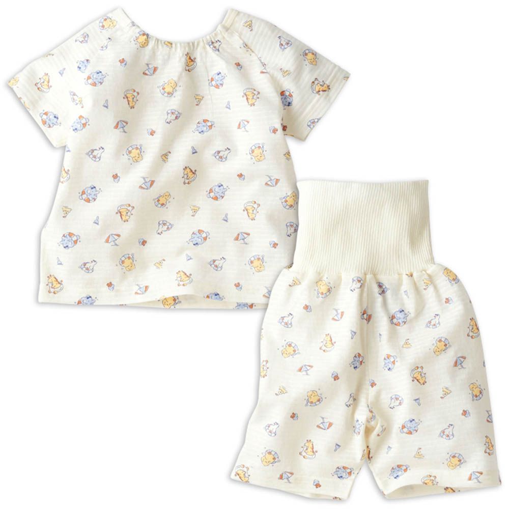 短袖家居服 穿衣練習套頭式-動物-象牙白色