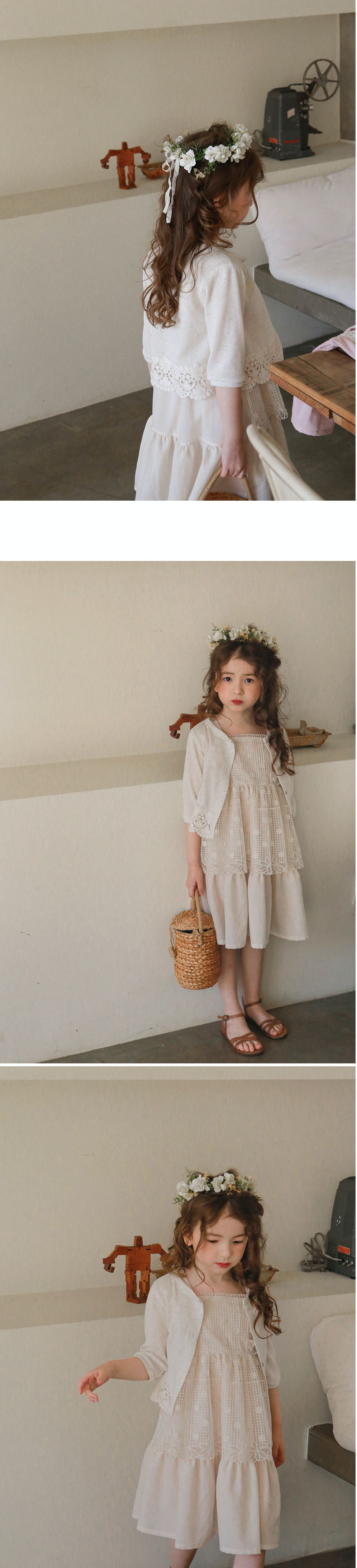 韓國 PuellaFLO - 假兩件格子花朵圍裙洋裝-米白