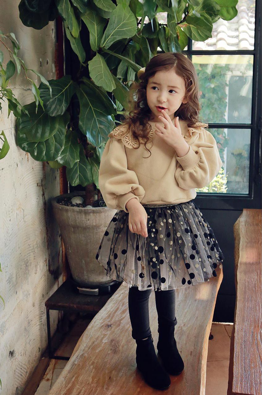 韓國 PuellaFLO - 大小波點網紗褲裙-黑