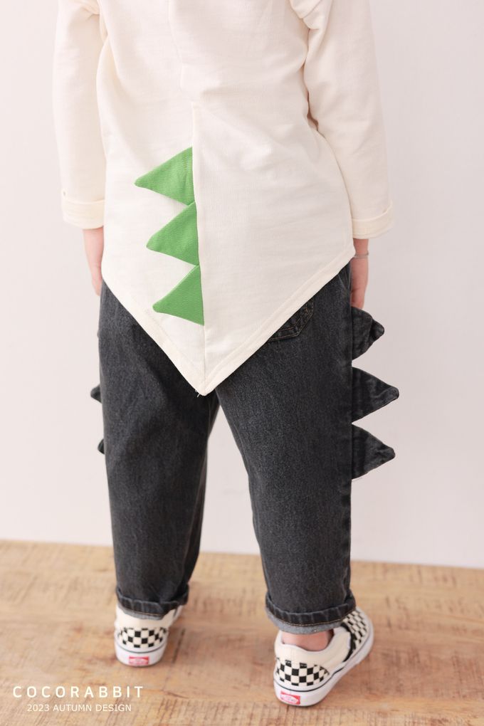 韓國 Coco rabbit - 毛絨恐龍角角裝飾長袖上衣-天藍領