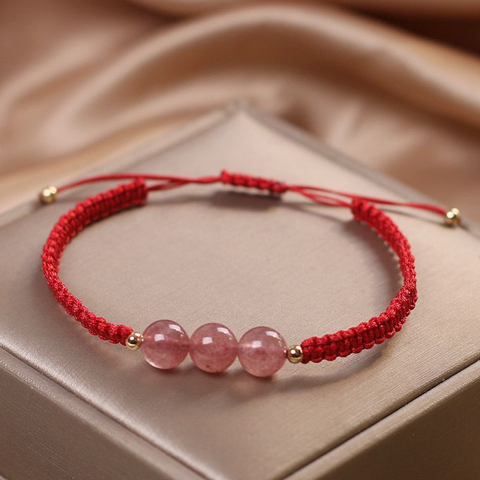 天然草莓晶新年開運手工編織紅手繩 新年開運紅手鏈