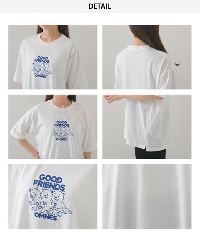 日本 OMNES - 純棉印花休閒短袖上衣-笑臉logo-深藍 (M)